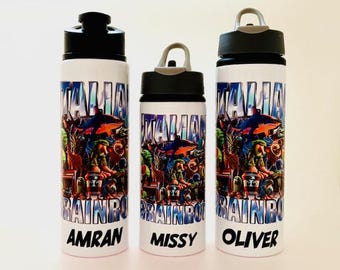 Personalised Italian Brainrot Inspired Kids Sports Water Bottle 600ml 750ml Flip Top Straw Push Up Top Permanent Design 67