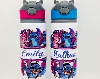 Personalised Cute Lilo and Stitch Kids Sports Water Bottle 650ml Blue Pink Black Red Purple Green 6 Colours