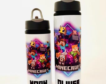 Personalised Water Bottles 2 Sizes 600ml or 750ml. Flip Top Straw Kid School Bottle.