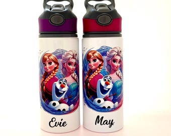 Personalised Frozen Elsa Water Bottle, School Sports Bottle (650ml)