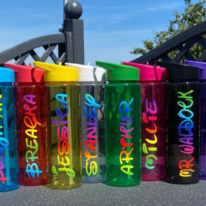 Personalized Kids Water Bottle, Rainbow Name, Disney Font
