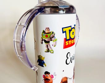 Personalised Toy Story Full Wrap Sippy Cup, 12oz Aluminium Bottle with 2 Lids Woody Buzz