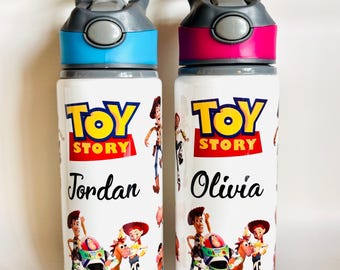 Personalised Toy Story Full Wrap Water Bottle, Kids School Sports Bottle Woody Buzz (650ml)