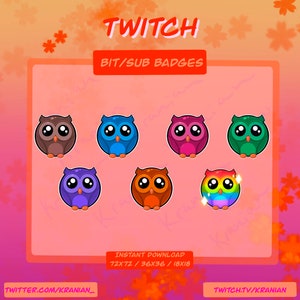 Owl Twitch Discord Youtube Sub Bit Badges Colorful x7