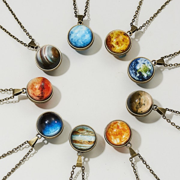 Eight Planet Sun Luminous Double-Sided Retro Pendant Necklace Glows in the dark