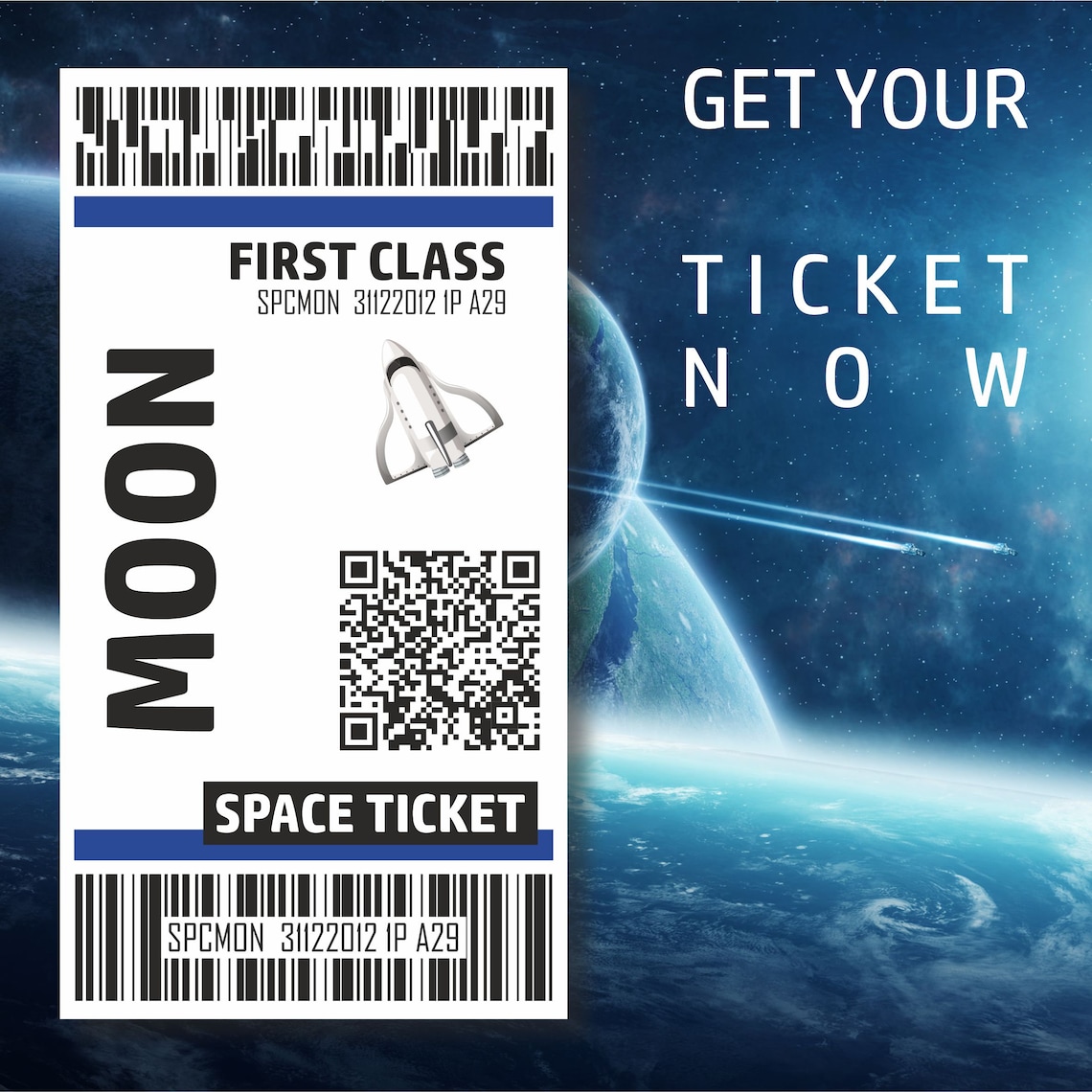 Voyager Station SPACE TICKET to the moon in first class. Etsy