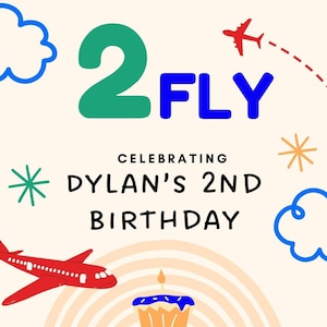 Invitation d'anniversaire de deux mouches | Invitation modifiable pour un 2e anniversaire | Thème avion | Téléchargement numérique | Modèle personnalisable 4,5 x 6,25