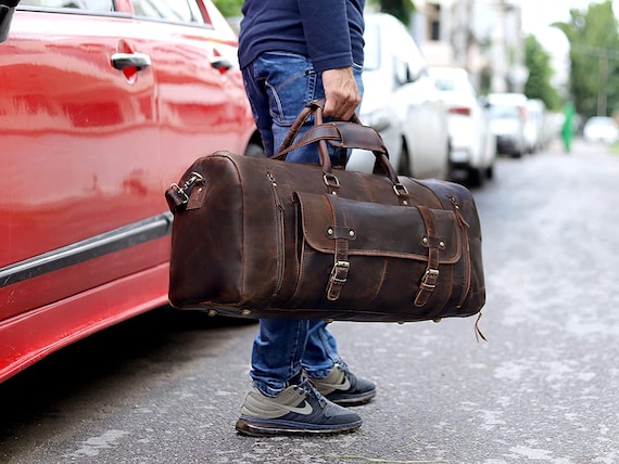 monogrammed leather duffle