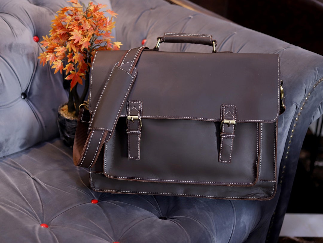 Vintage Leather Messenger Bag College Bag Laptop Bag Shoulder Etsy