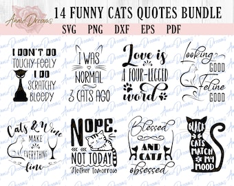 Paquete de imágenes SVG con frases divertidas sobre gatos, imágenes prediseñadas para amantes de los gatos (descarga digital)