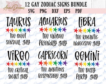 Paquete SVG del zodiaco gay, horóscopo del orgullo LGBT, archivos de corte (descarga digital)