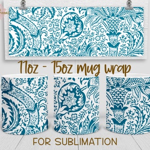 Vintage Ornament Mug Wrap for Sublimation, Mug Press Sublimation Design, Full Mug Wrap Template for 11oz-15oz,  Candies Mug Sublimation PNG