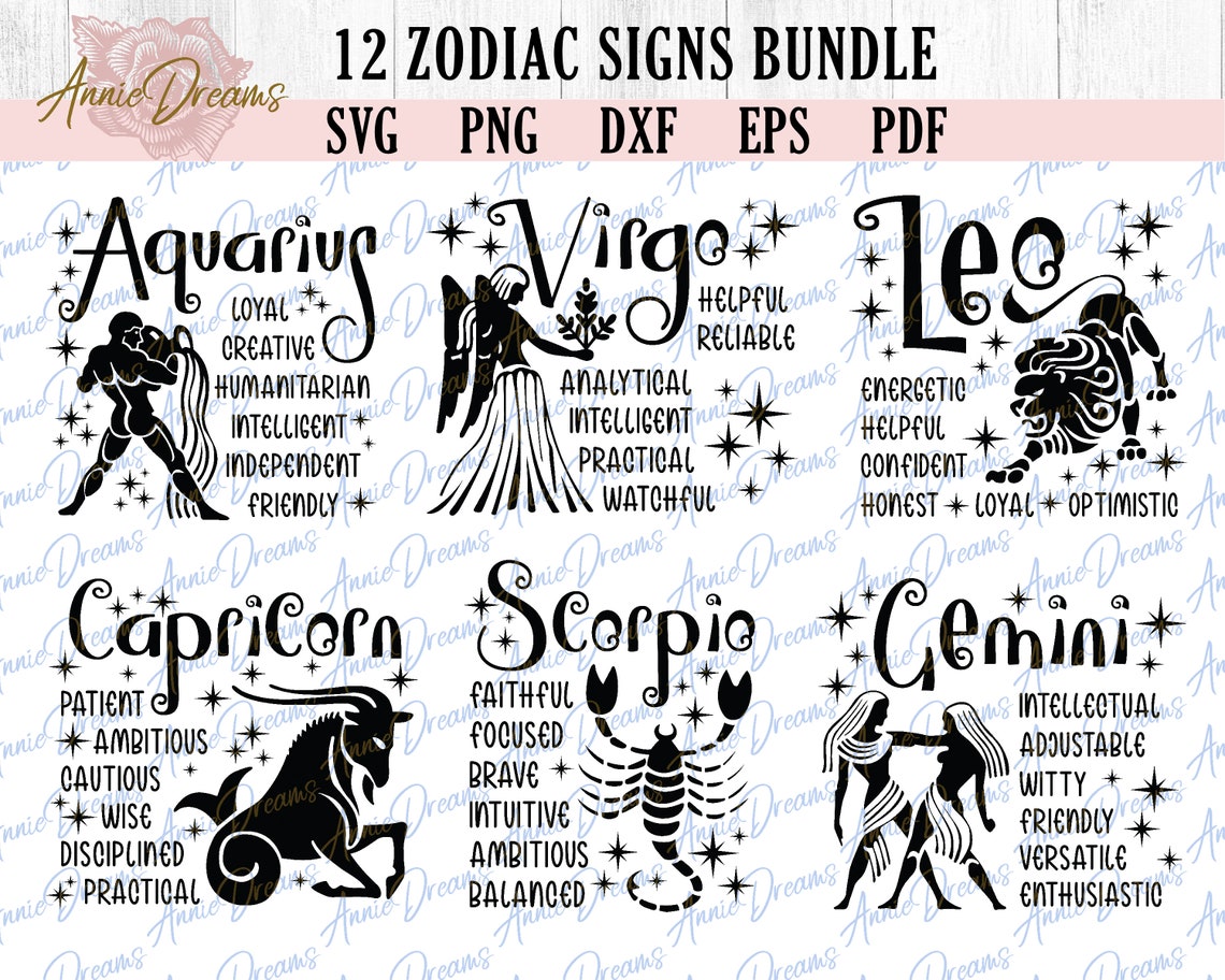 Zodiac Signs SVG Bundle Horoscope SVG Bundle Zodiac Signs - Etsy