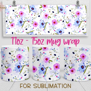 Floral Pattern Mug Wrap for Sublimation, Mug Press Sublimation Design, Full Mug Wrap Template for 11oz-15oz,  Candies Mug Sublimation PNG