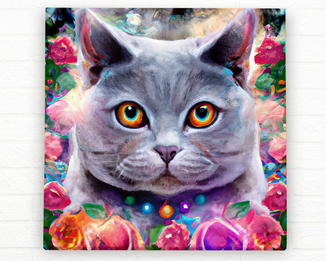 British Cat Portrait Digital Art Print, Cat Printable Wall Art, AI ...