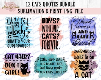 Funny Cats Quotes PNG Bundle, Sublimation Designs (Digital Download)