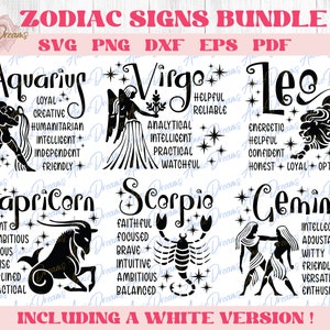 Sternzeichen SVG Bundle, Horoskop SVG Bundle, Sternzeichen Clipart Png, Horoskop Geschenk Svg, Cricut Files, Positive Sternzeichen Svg