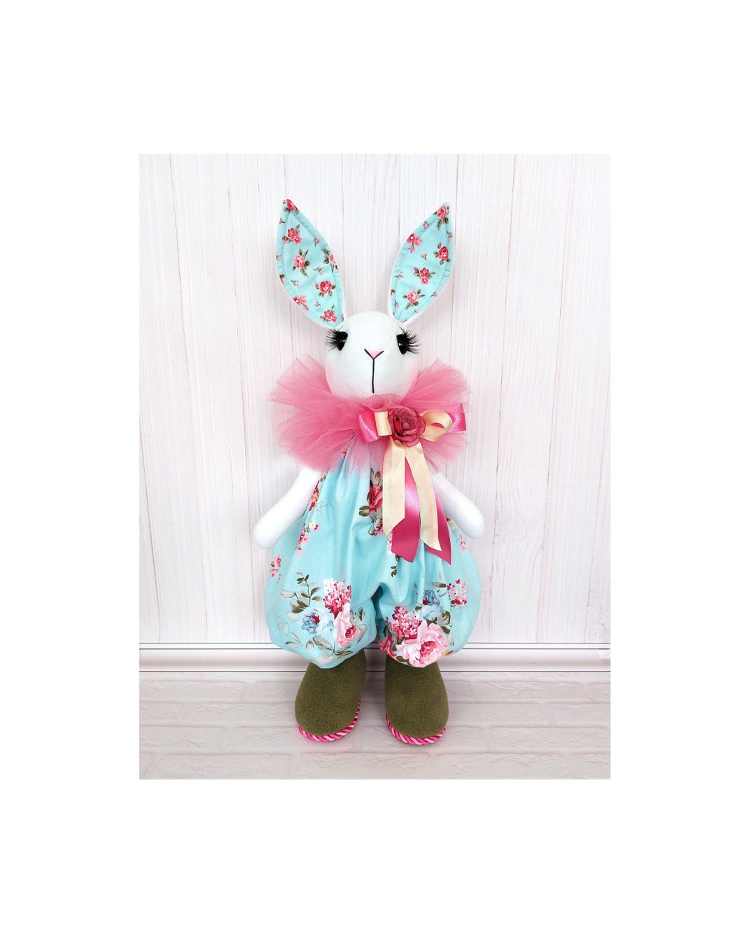 White Rabbit Fabric Interior Toy Stuffed Animal Easter Bunny Spring ...