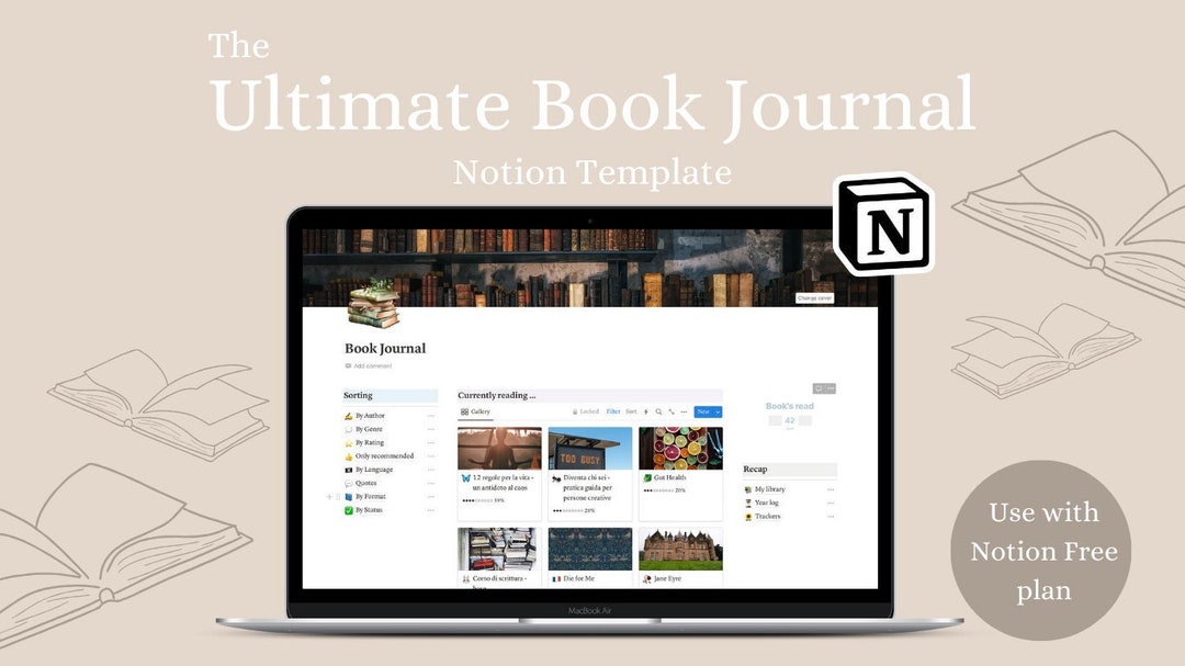 Book Journal Template notion Etsy