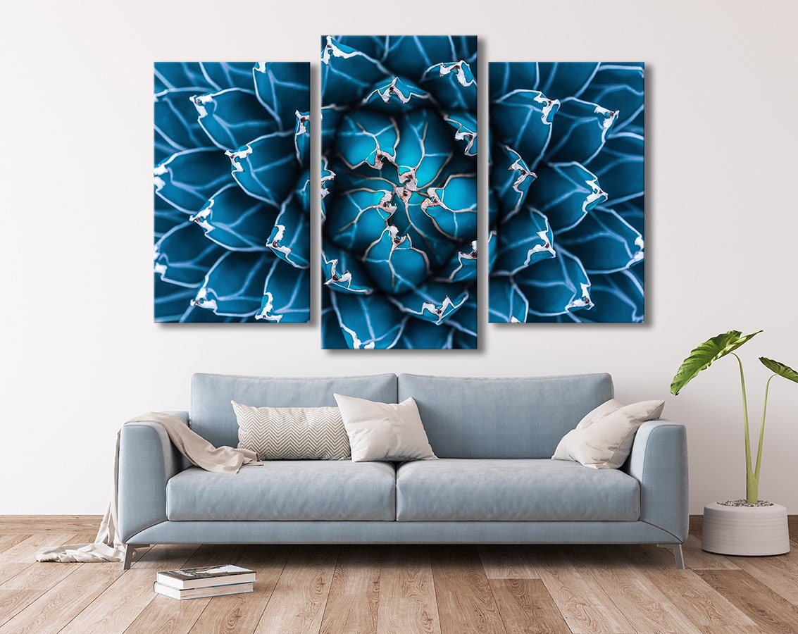 Blue Floral Print on Canvas Flower Wall decor Abstract art Etsy