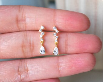 Dainty Drop Earrings, Small CZ Drop Earrings, Gold Bridal Earrings, Silver Earrings, Bridesmaid Earrings, Dainty Earrings, Wedding, Minimal