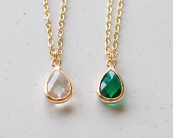 Emerald Green Necklace, Clear Crystal Necklace, Green Stone Necklace, Gold Green Necklace, Dainty CZ Necklace, Gold Bridal Necklace, Minimal