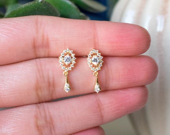 Dainty Drop Earrings, Small CZ Drop Earrings, Gold Bridal Earrings, Silver Bridal Earrings, Bridesmaid Earrings, Wedding, Minimalist, Gift