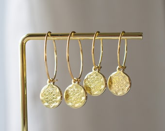 Créoles disque en or, Créoles pièce en or, Boucles d'oreilles cercle, Créoles géométriques, Boucles d'oreilles disque délicats, Boucles d'oreilles disque, Boucles d'oreilles médaillon