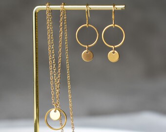Gold Drop Earrings and Necklace Set, Dainty Earrings Necklace Set, Gold Jewellery Set, Minimal, Valentines Gift for Her, Gift for Mum, Wife