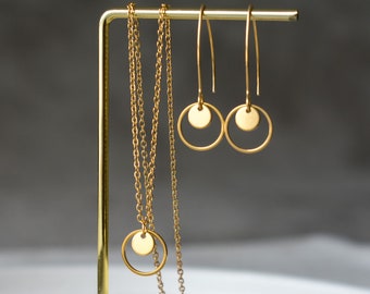 Gold Drop Earrings and Necklace Set, Dainty Earrings and Necklace, Gold Jewellery Set, Minimalist, Valentine's Gift for Her, Gift for Mum