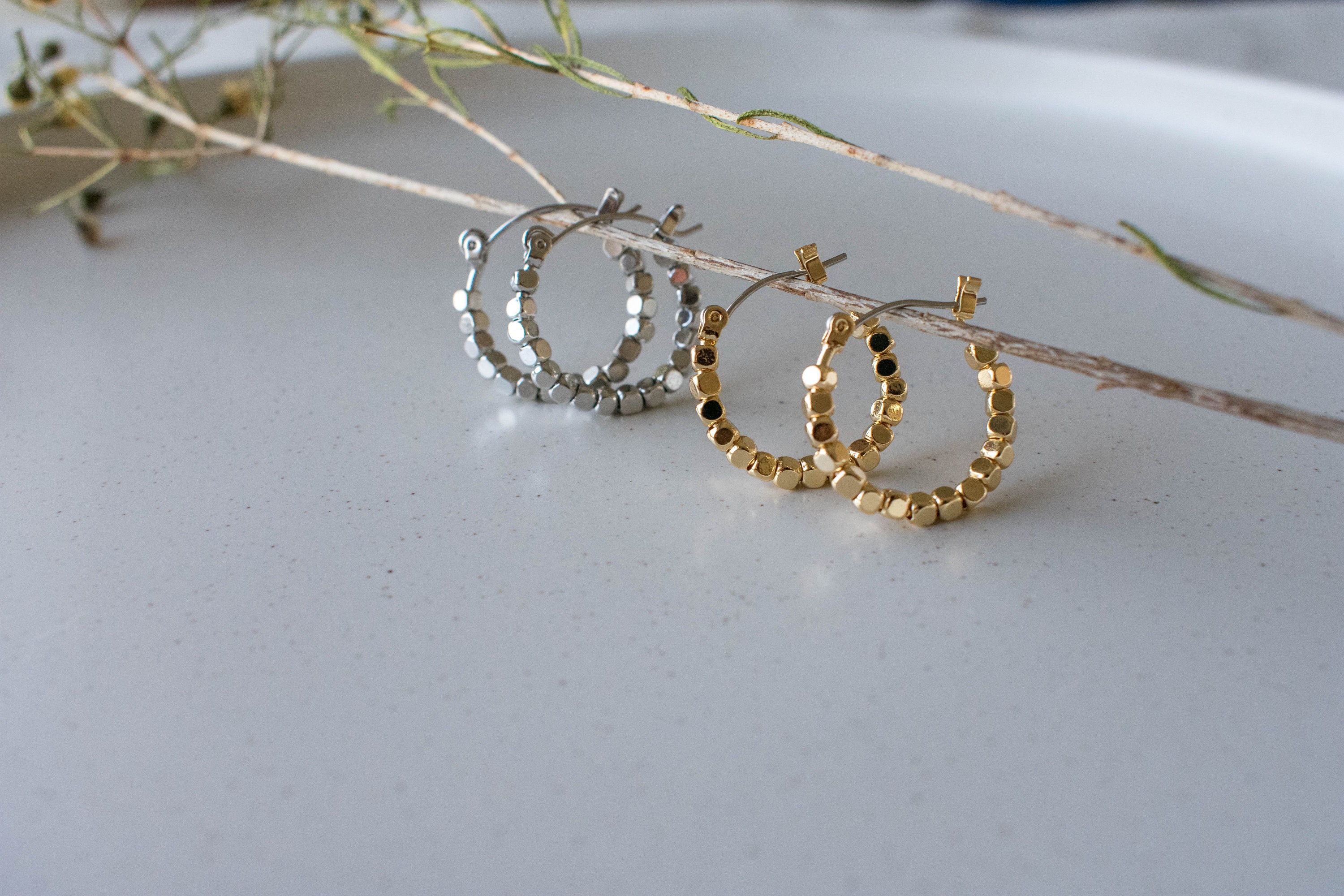 Dainty Gold Beaded Hoops Gold Bead Hoop Earrings Gold Ball Etsy UK