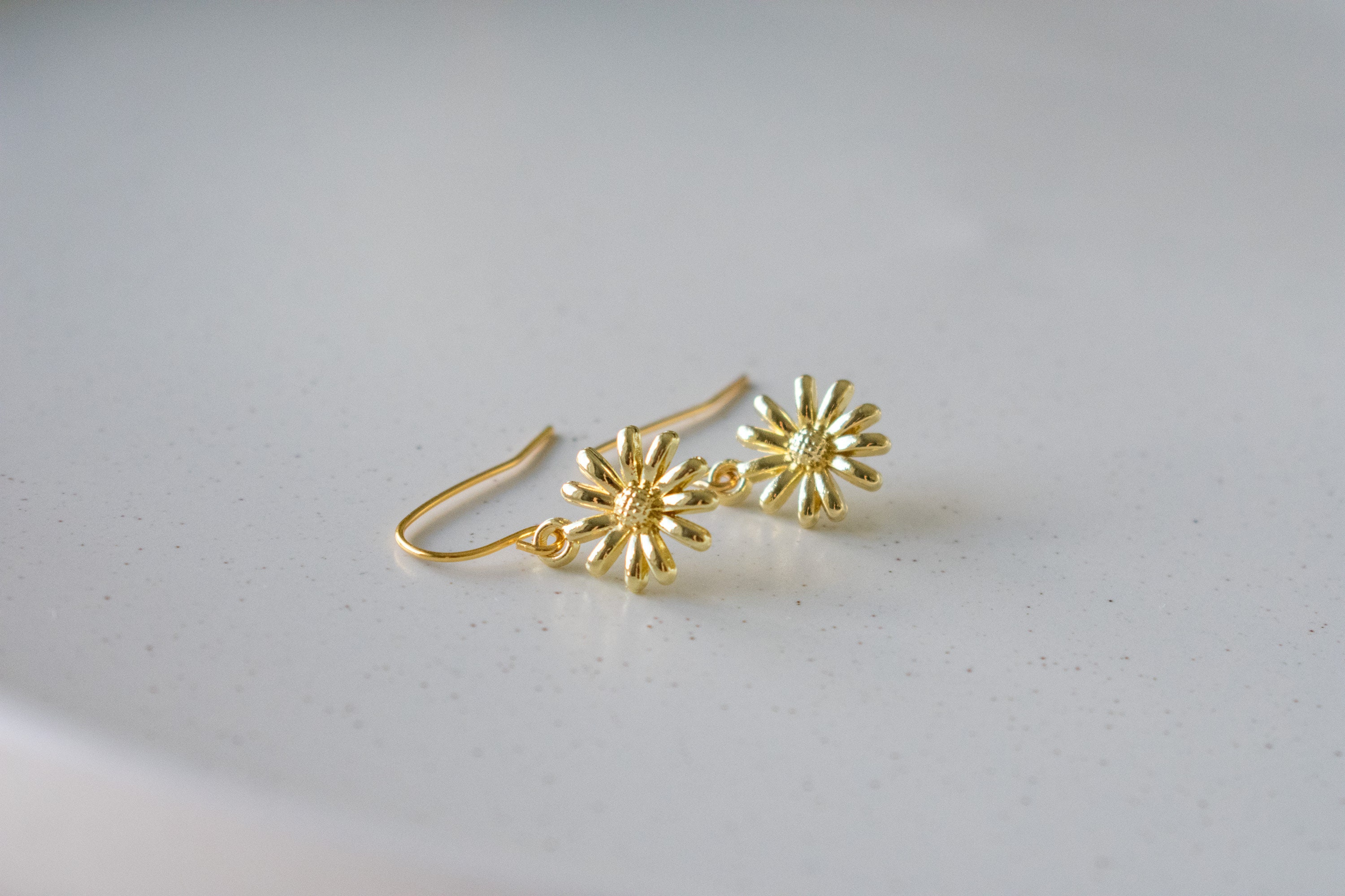 thumbnail image 2 of Handmade Daisy Enamel Drop Earrings On Gold Plated 925 Fish Hooks – White Flower 2 of 2