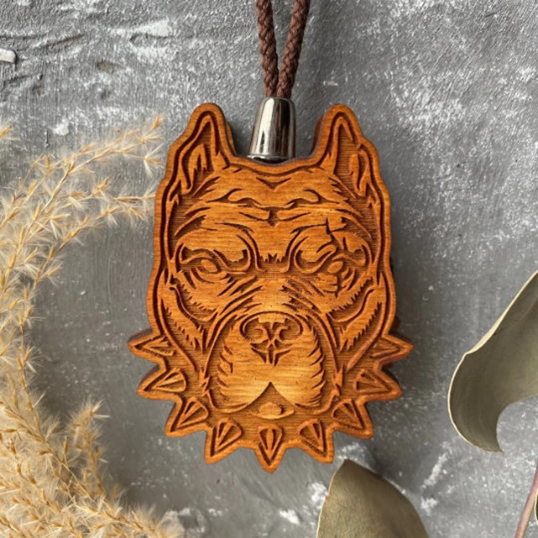 Air Freshener Dog Face for Car in Gift Box, Pit Bull Terrier Wooden