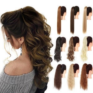 Clip In Ponytail Extension Wrap Around Long Straight Curly Synthetic Hair Extension