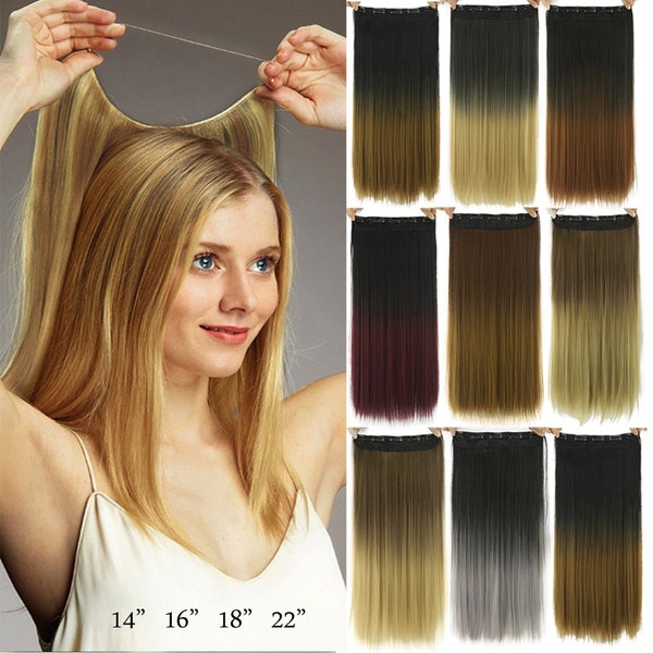 Halo Hair Extension Ombre Synthetic Invisible Wire In Straight No Clip In Hair ressemble à human Hair Halo Crown Fake Hair Piece