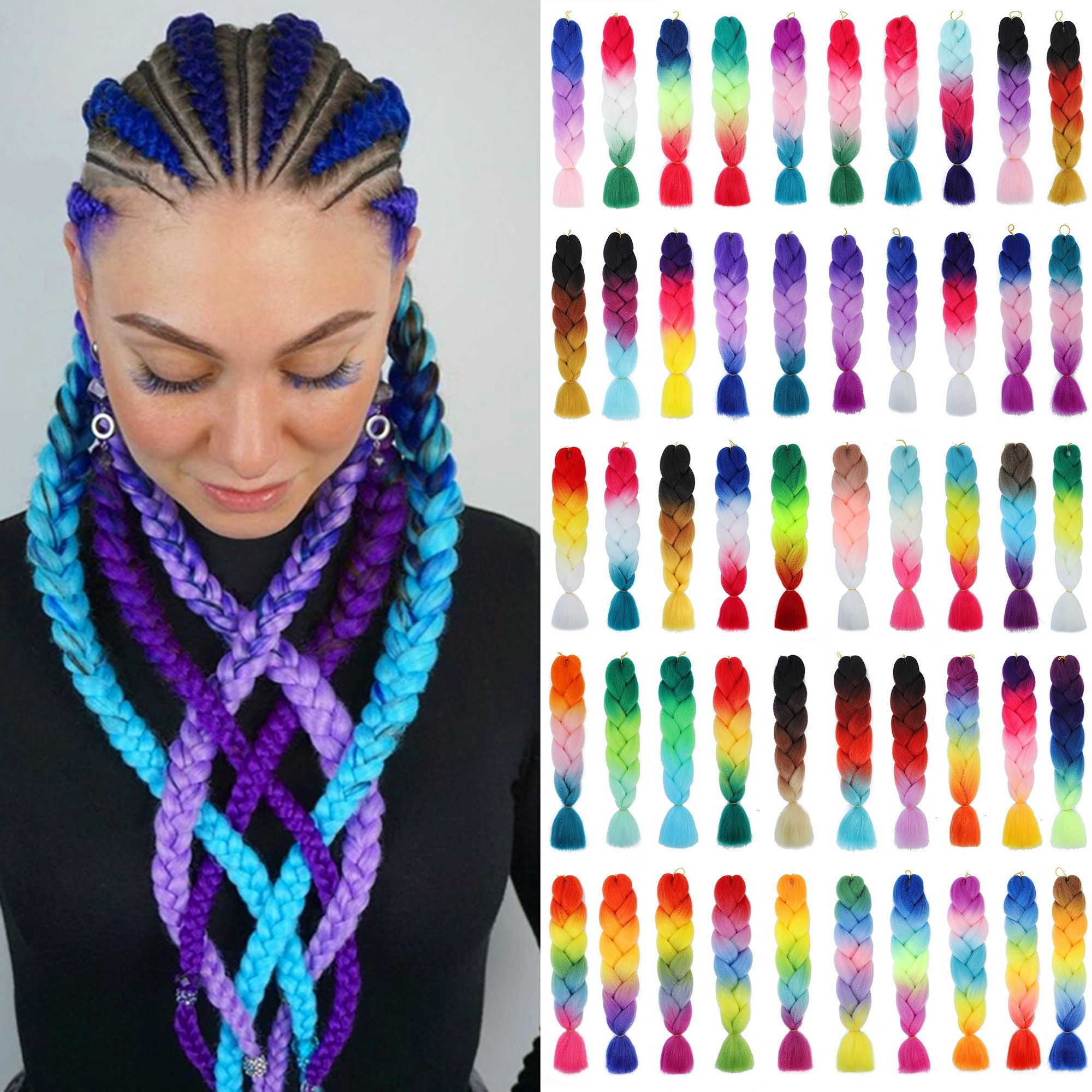 Jumbo Braiding Hair Extensions Kanekalon Box Braids Crochet Hair Long  Rainbow Color Synthetic Hair for Women Kids 24 Inch 