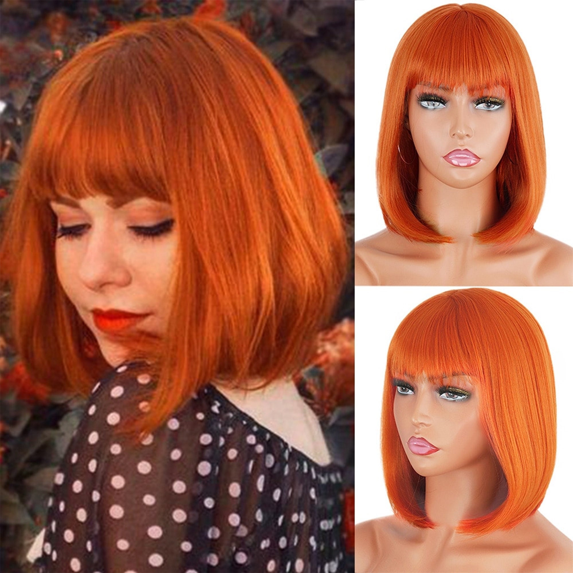 Short orange wig with bangs cheap