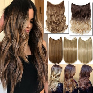 Halo Hair Extensions Ombre Synthetic Invisible  Wire In straight curly Hair look like Human Hair Clip In False Hair Extension 20 Inch