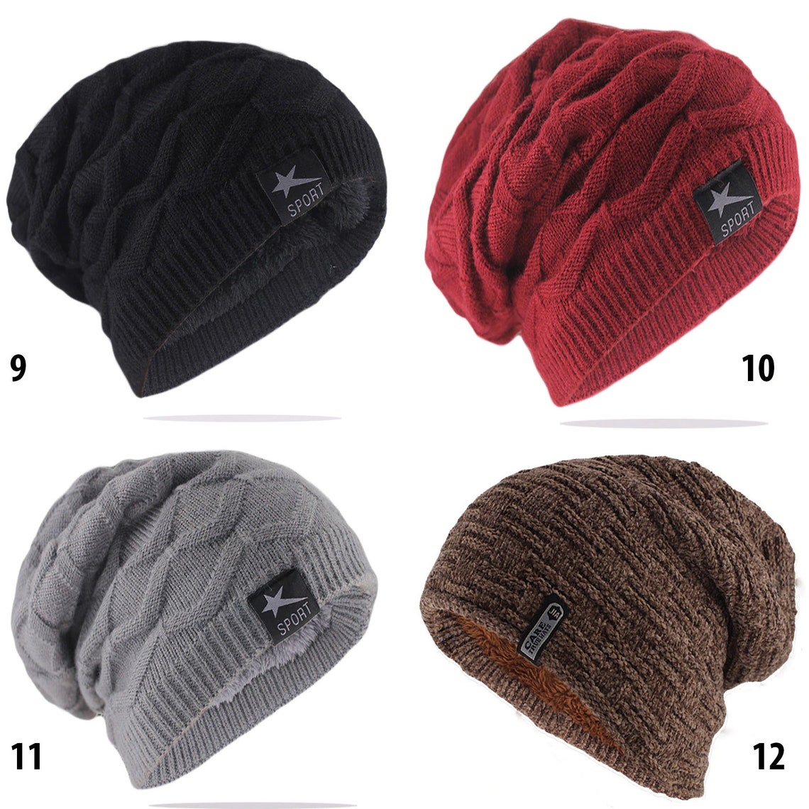 Unisex Beanie Hat Slouchy Warm Knitted Winter Hat Skull Cap Etsy