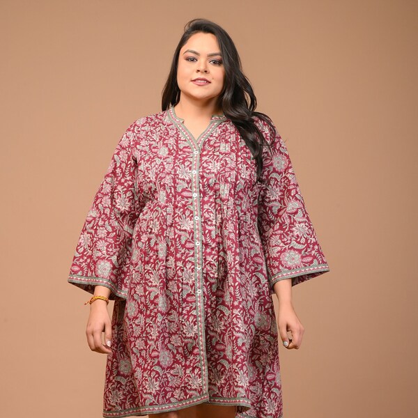 Maroon Plus Size Tunic Dress, Indian ethnic wear for women, plus size cotton tunic, top, kurta, office wear, Indian Tunic Dress