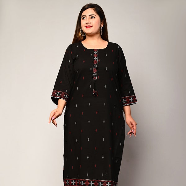 Black Plus size Kurti, Indian festive print , cotton indian wear, tunic for woman, festive wear, plus size kurta, ethnic wear, jaipuri kurti