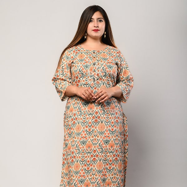 Plus size Kurti, Indian festive print , cotton indianwear, tunic  for woman, festive wear, plus size kurta, ethnic wear, jaipuri kurti