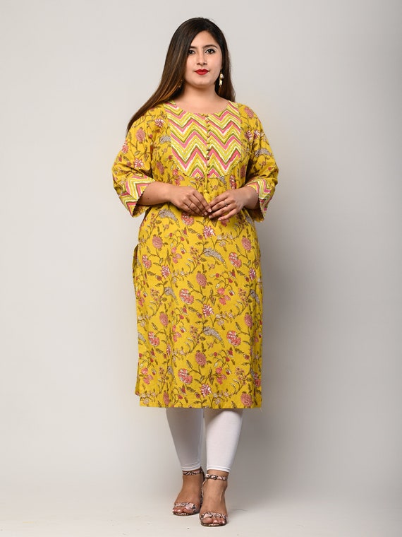 Yellow Color Engaging Printed Work Cotton Kurti | Cotton kurti designs,  Kurti, Yellow kurti