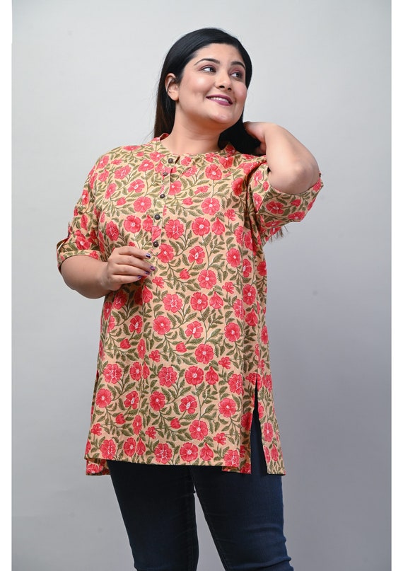Peach Plus Size Crop Tops Indian Daily Wear Casual Top Tunic