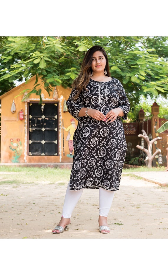 Beige Plus Size Lucknowi Chikankari Plus Size Kurta For Women