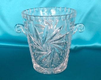Elegant Pinwheel Brilliant Cut Crystal Heavy Ice Bucket with Nautilus Handles