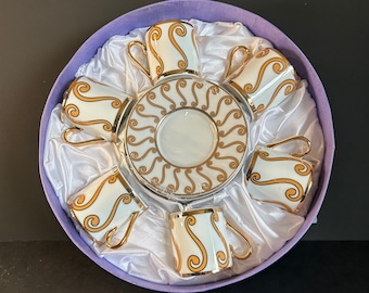 Hand Painted Gold & White Porcelain Espresso Cup Set - Gift Boxed