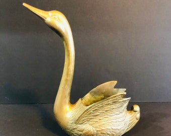Large Solid Brass Swan Planter, Mid Century Modern, Rare Unique Planter, 13 inches High, 9 Inches Wide