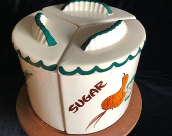 Vintage Ceramic Pie Slice Canister Set w/ Lazy Susan | Retro Kitchen Decor | 7-Piece Lidded Set w/ Sugar, Tea & Coffee
