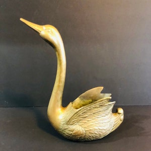 Large Solid Brass Swan Planter, Mid Century Modern, Rare Unique Planter, 13 inches High, 9 Inches Wide